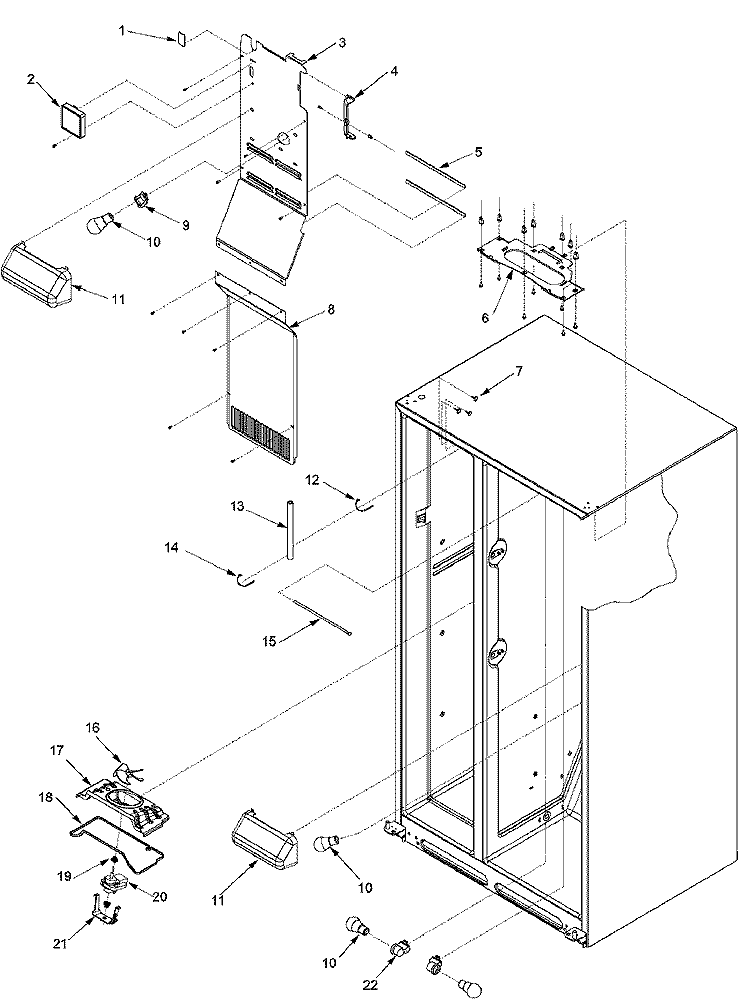 EVAP FAN ASSY AND LIGHTS Diagram and Parts List for XRSS204BB PXRSS204BB0 Amana Refrigerator