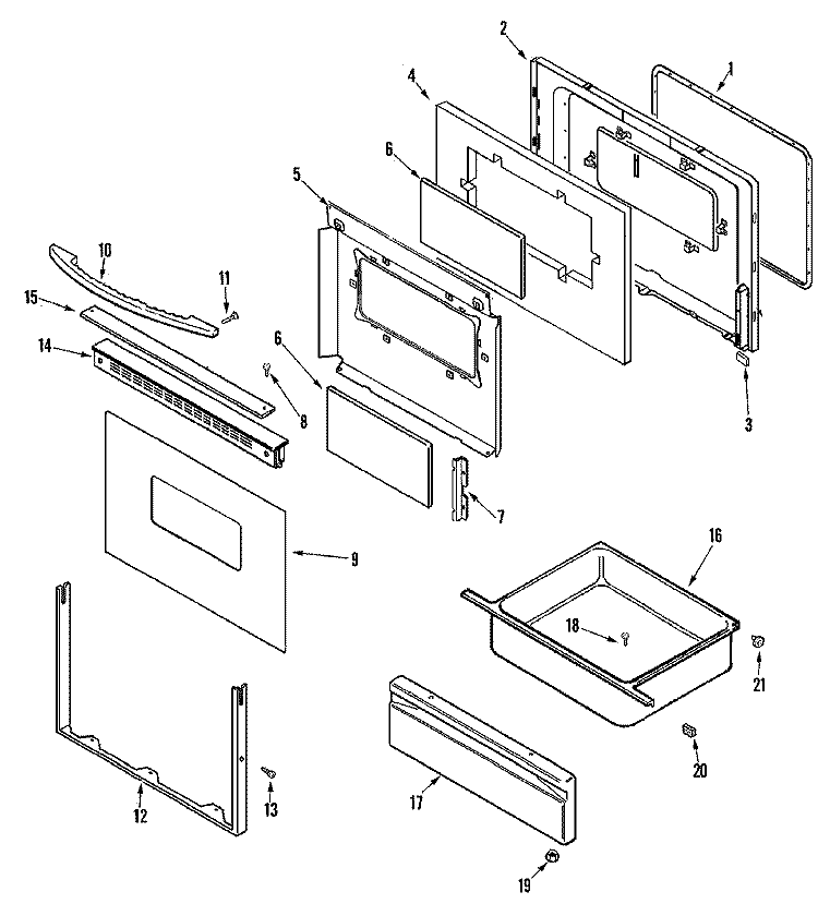 DOOR / DRAWER Diagram and Parts List for MER5530BGW  Maytag Range