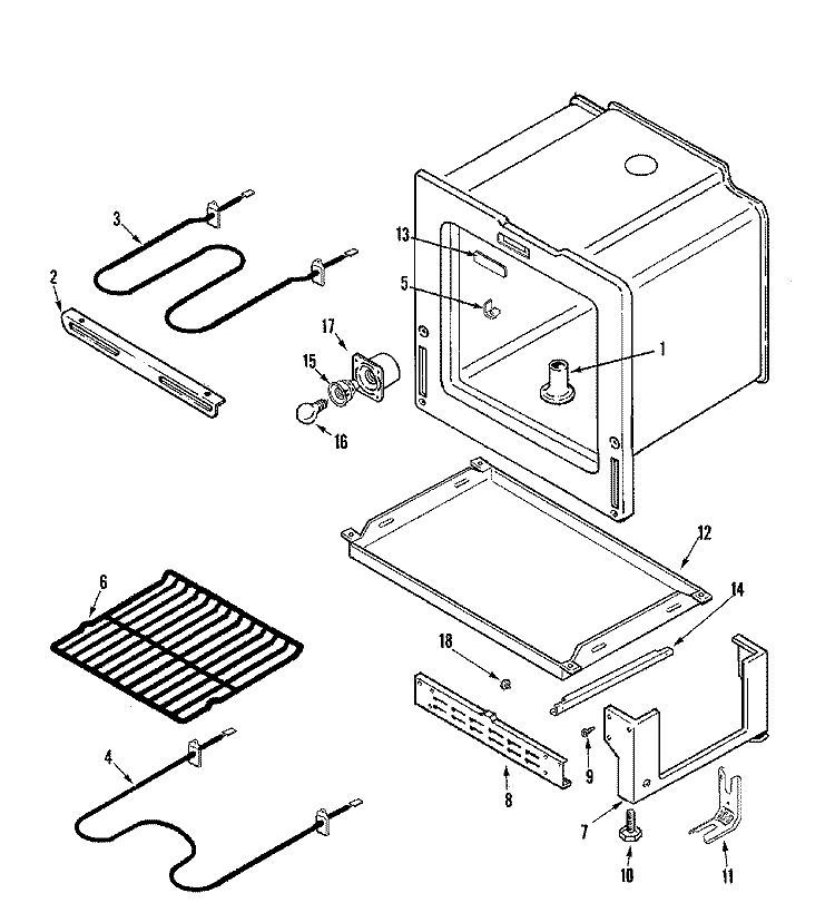 OVEN / BASE Diagram and Parts List for CER1360BGW  Magic Chef Range
