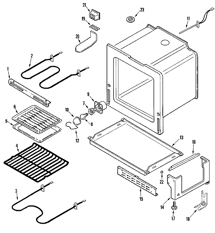 OVEN / BASE Diagram and Parts List for CER3760BGW  Magic Chef Range