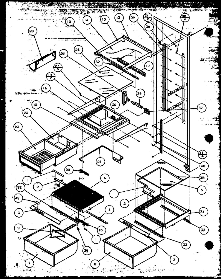 Refrigerator Shelving And Drawers Diagram and Parts List for SBD20MW-P1120201WW  Amana Refrigerator