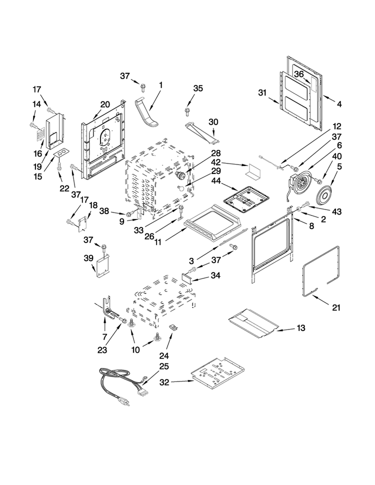 Chassis Parts Diagram and Parts List for JGR8875RDB1  Jenn-Air Range