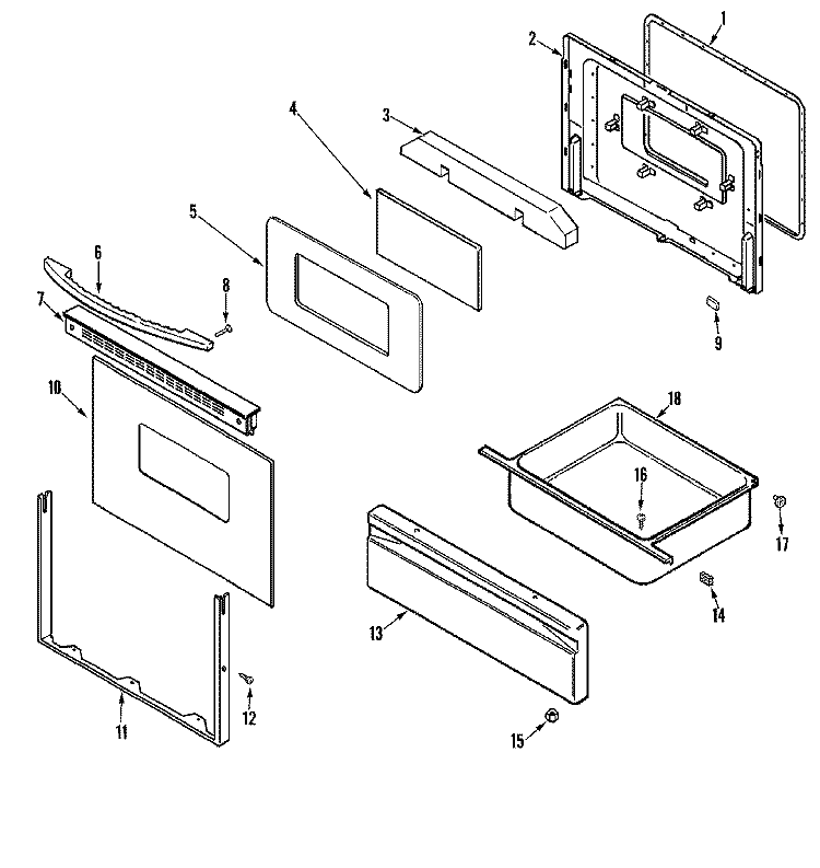 DOOR / DRAWER Diagram and Parts List for AER1450BAH  Admiral Range