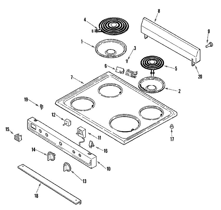 CONTROL PANEL / TOP ASSEMBLY Diagram and Parts List for AER1110BAH  Admiral Range