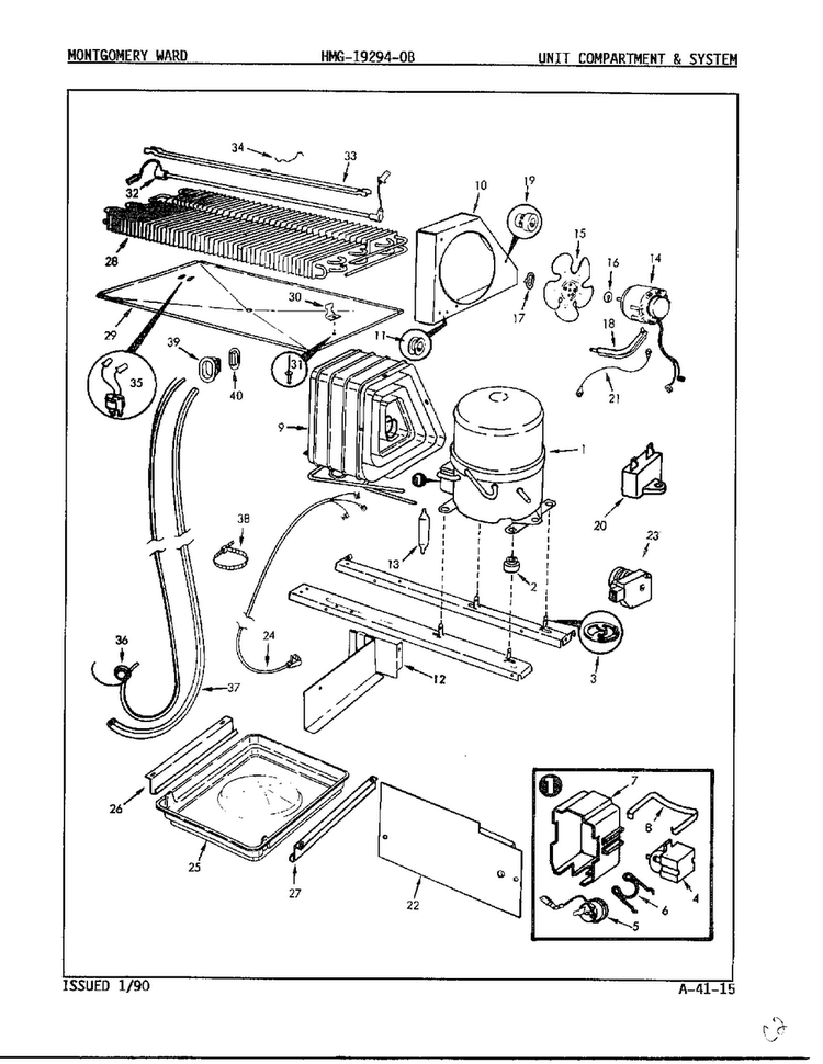 Unit Compartment And System Diagram and Parts List for 19294A  Admiral Refrigerator