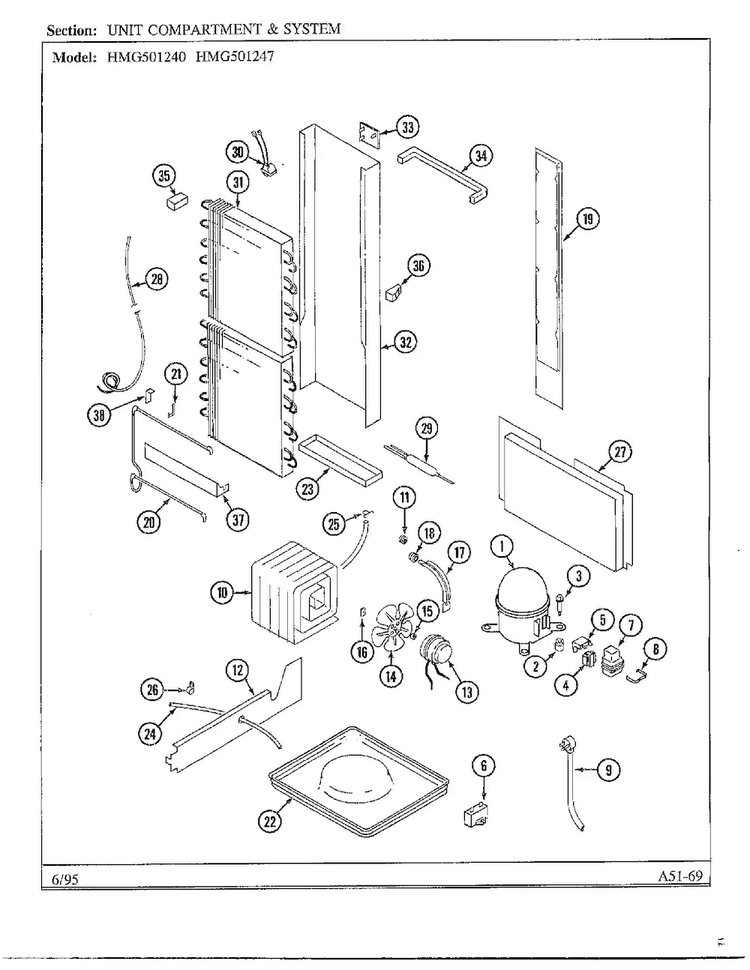 Unit Compartment And System Diagram and Parts List for 501247  Admiral Refrigerator