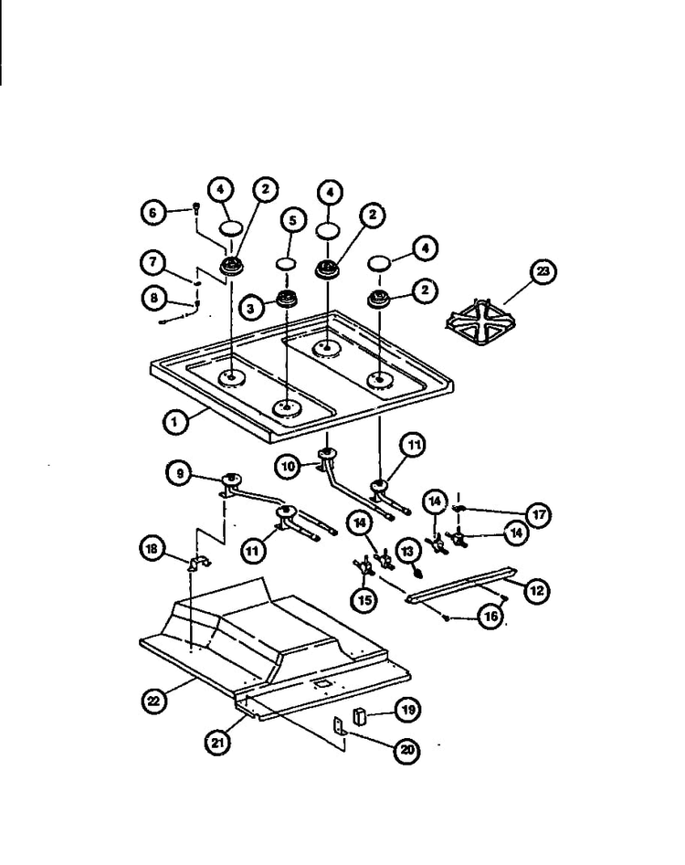 Main Top Diagram and Parts List for RST378UL-P1141203N  Caloric Range