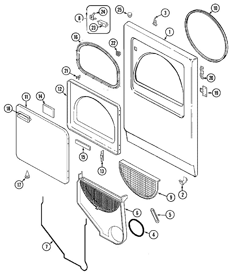 DOOR Diagram and Parts List for PYET444AYW  Maytag Dryer