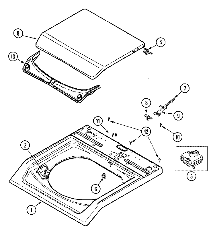 TOP Diagram and Parts List for MAV9501EWQ  Maytag Washer