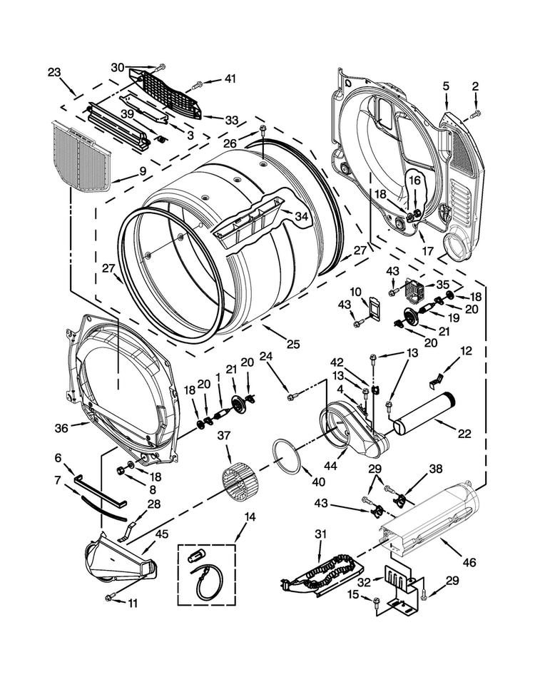 Bulkhead Parts Diagram and Parts List for MDE28PDCYW0  Maytag Dryer