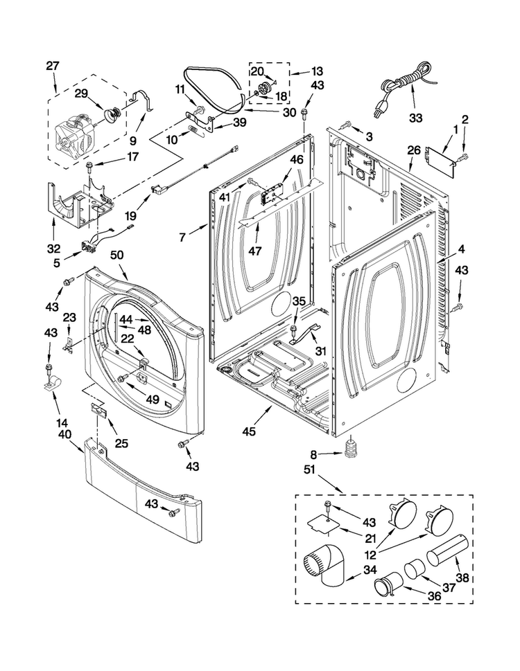 Cabinet Parts Diagram and Parts List for MGDE250XL0  Maytag Dryer