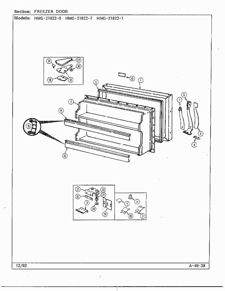 Freezer Door Diagram and Parts List for 21822-1  Admiral Refrigerator