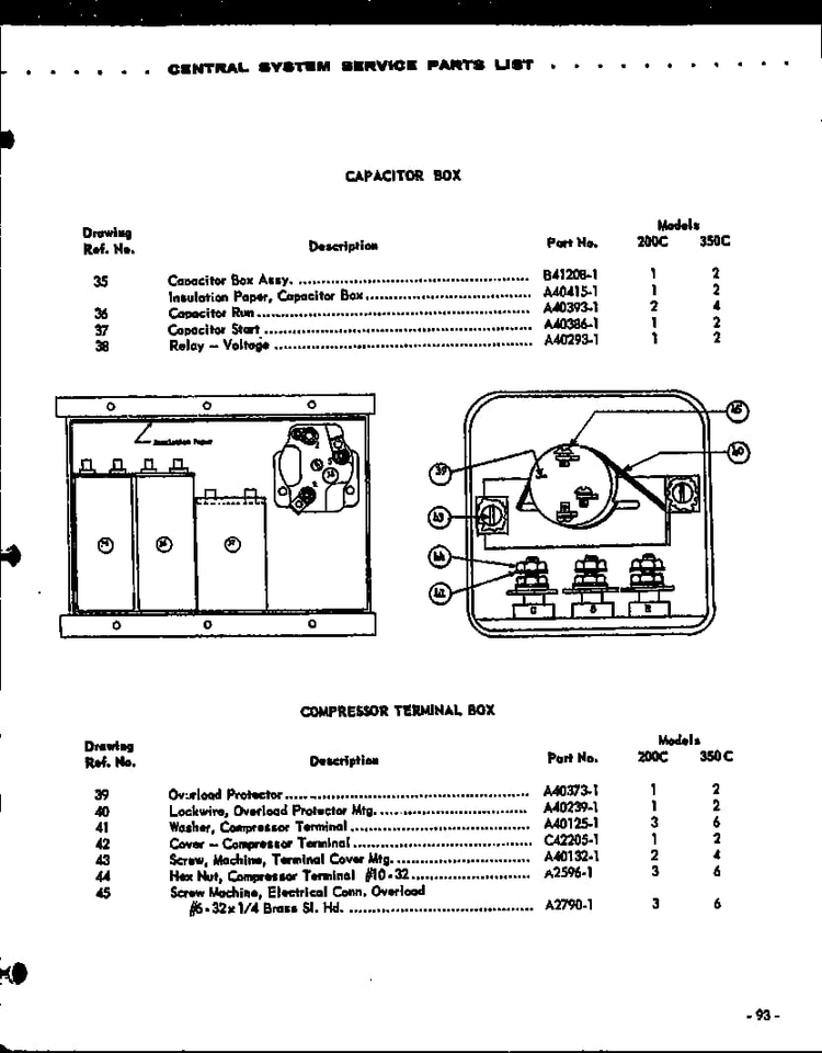 Capacitor Box/compressor Terminal Box Diagram and Parts List for 200C  Amana Air Conditioner