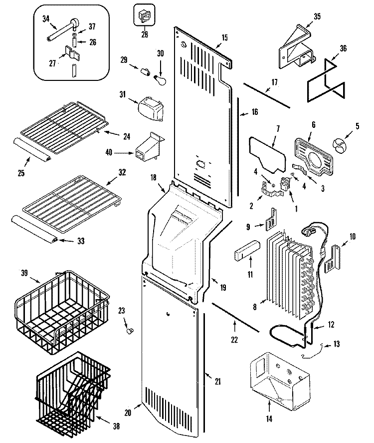 FREEZER COMPARTMENT Diagram and Parts List for AZ2727GIHB  Maytag Refrigerator