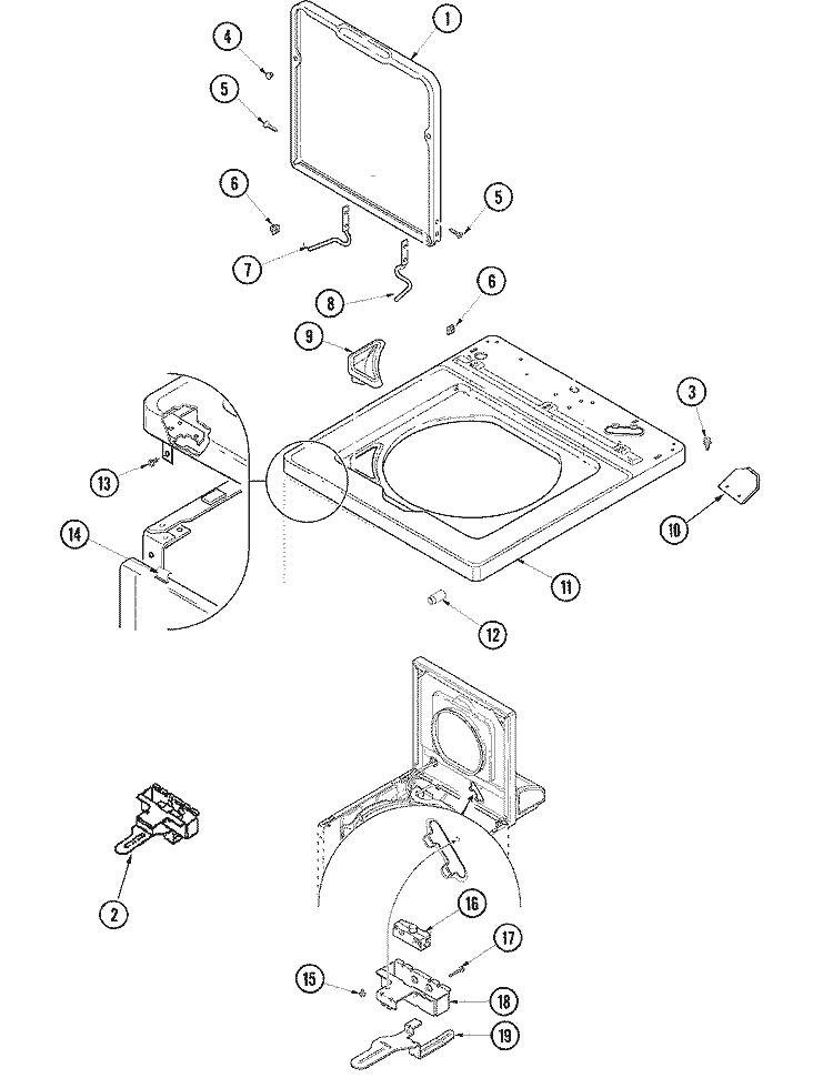 TOP AND DOOR SWITCH Diagram and Parts List for SAV5701AWQ  Maytag Washer