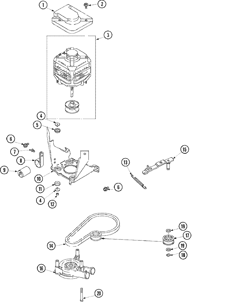 MOTOR, PUMP AND IDLER ASSEMBLY Diagram and Parts List for NAV8800AWW  Amana Washer
