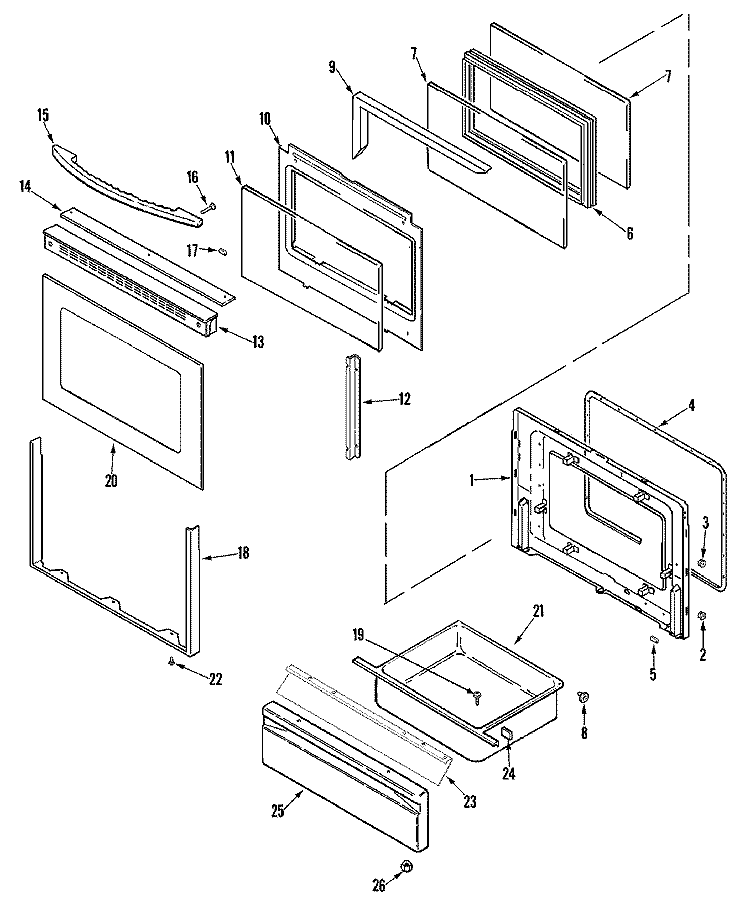 DOOR / DRAWER Diagram and Parts List for MBR5730BGW  Maytag Range