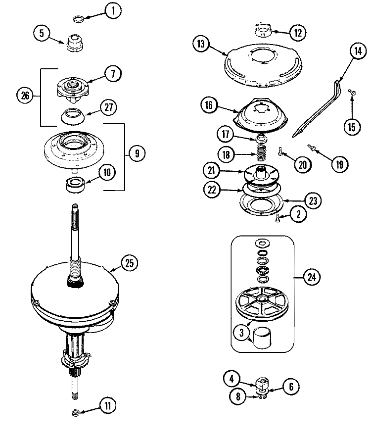 TRANSMISSION Diagram and Parts List for LNC6762B71  Admiral Washer