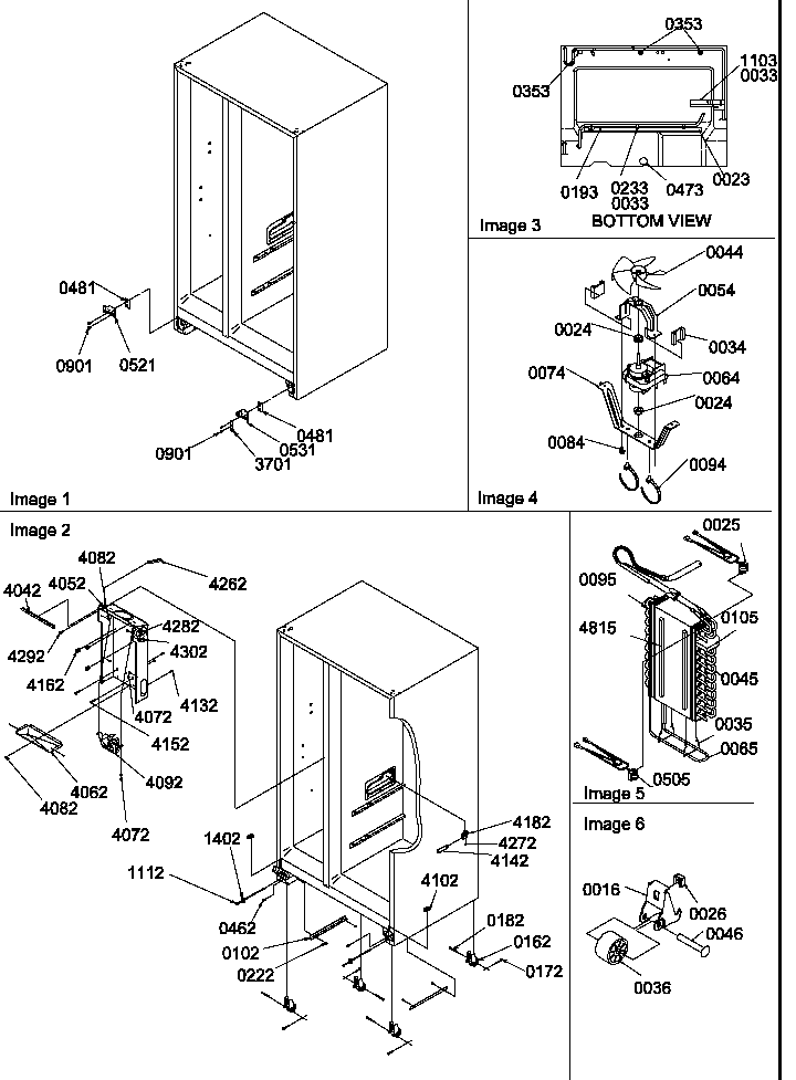 Drain System, Rollers, And Evaporator Assy Diagram and Parts List for SB520SW-P1185003WW  Amana Refrigerator
