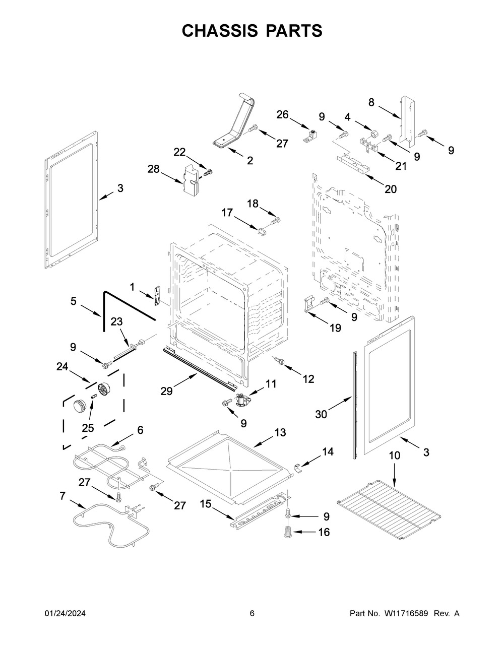 Chassis Parts Diagram and Parts List for AER6303MMS1  Amana Range