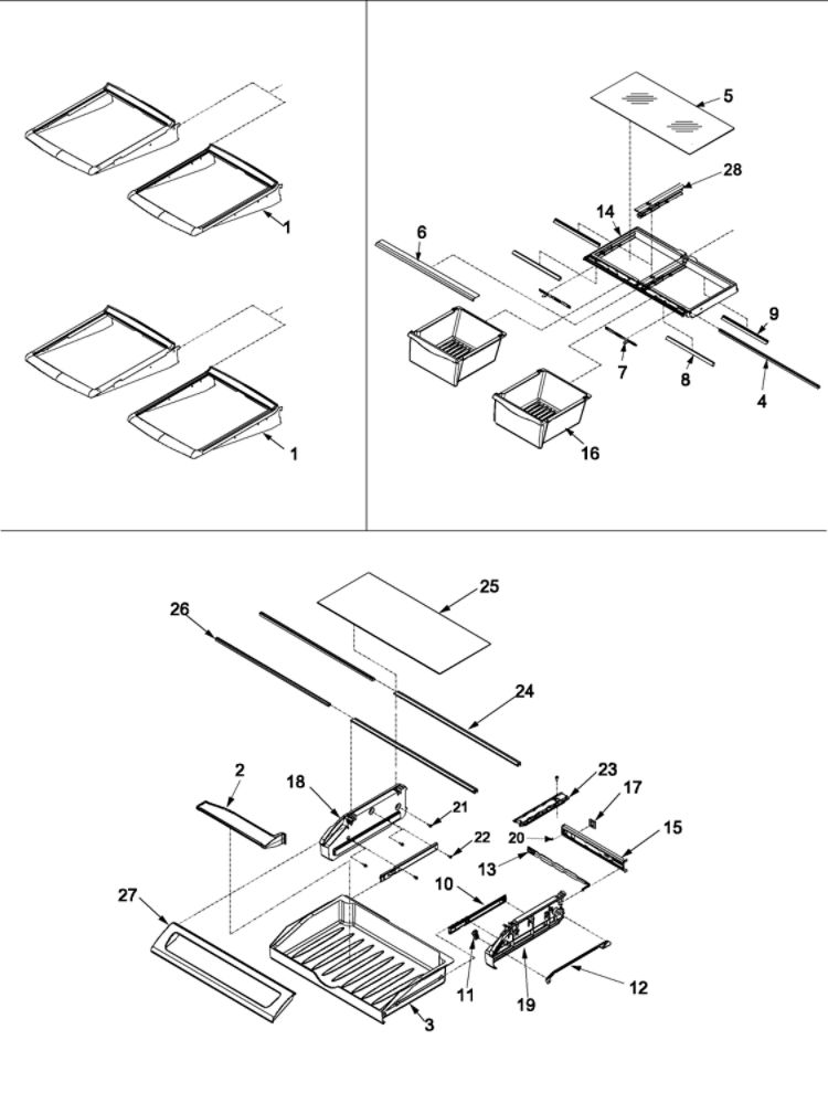 Refrigerator Shelving Diagram and Parts List for AFD2535DEW0  Amana Refrigerator