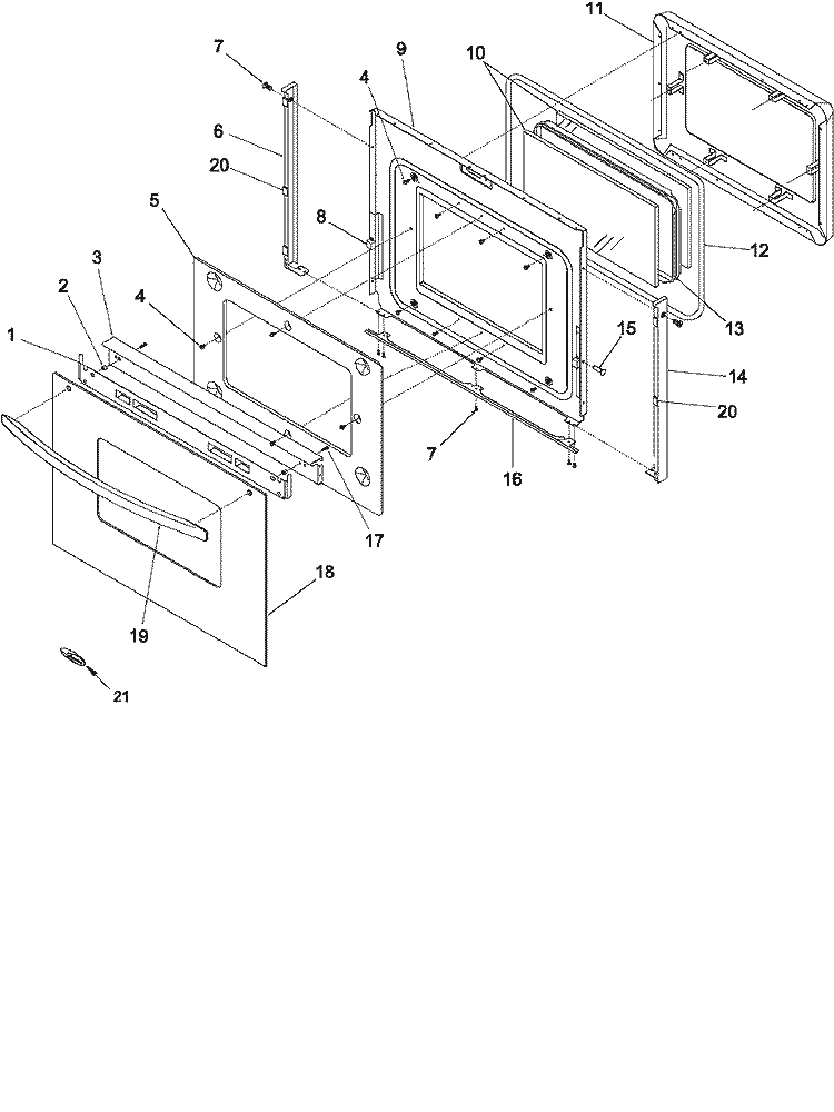OVEN DOOR Diagram and Parts List for ACS4660AB PACS4660AB1 Amana Range
