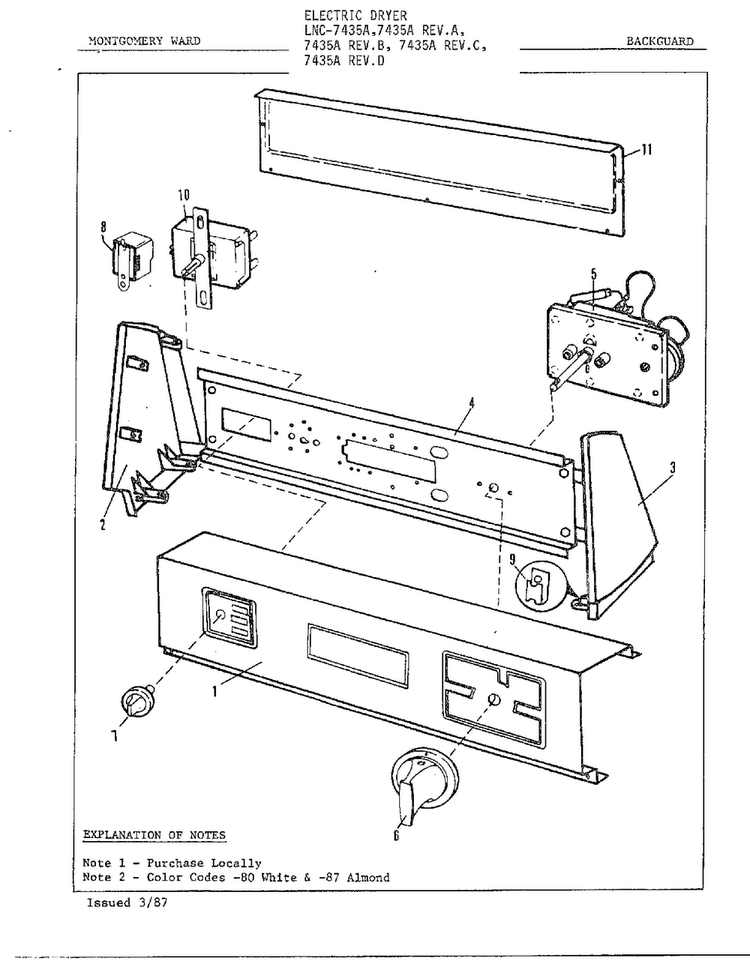 Electric Dryer/backguard Diagram and Parts List for 7435A  Norge Dryer