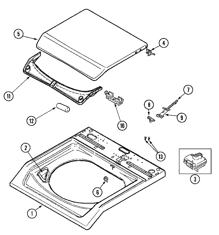 TOP Diagram and Parts List for MAV6300CGW  Maytag Washer