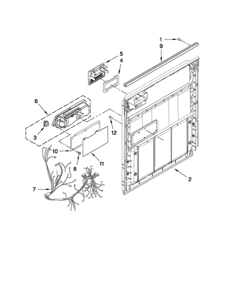 Inner Door Parts Diagram and Parts List for CDB7000AWW3  Magic Chef Dishwasher