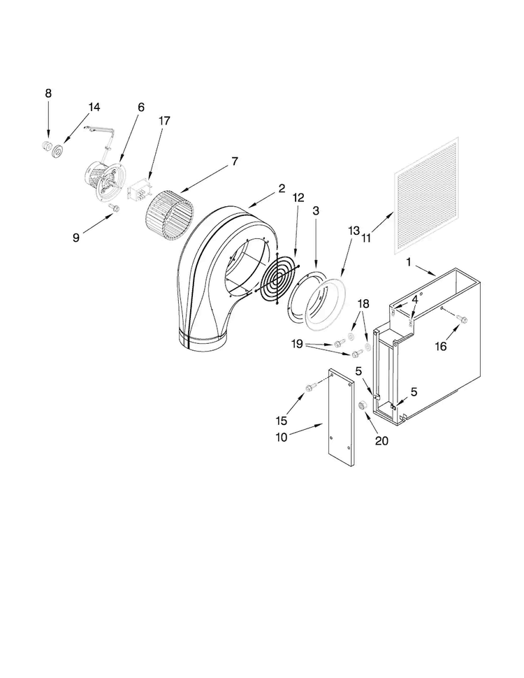 Blower Unit Parts Diagram and Parts List for JED8345ADB15  Jenn-Air Cooktop