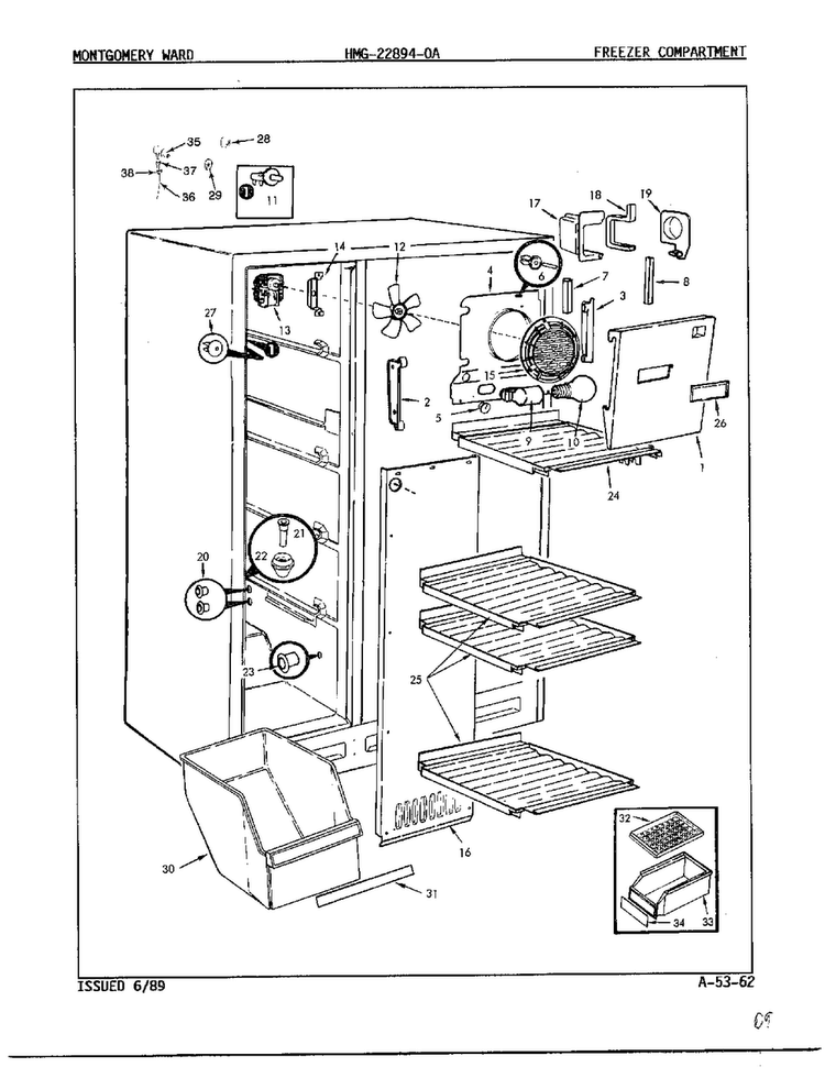 Freezer Compartment Diagram and Parts List for 22894-OA  Admiral Refrigerator