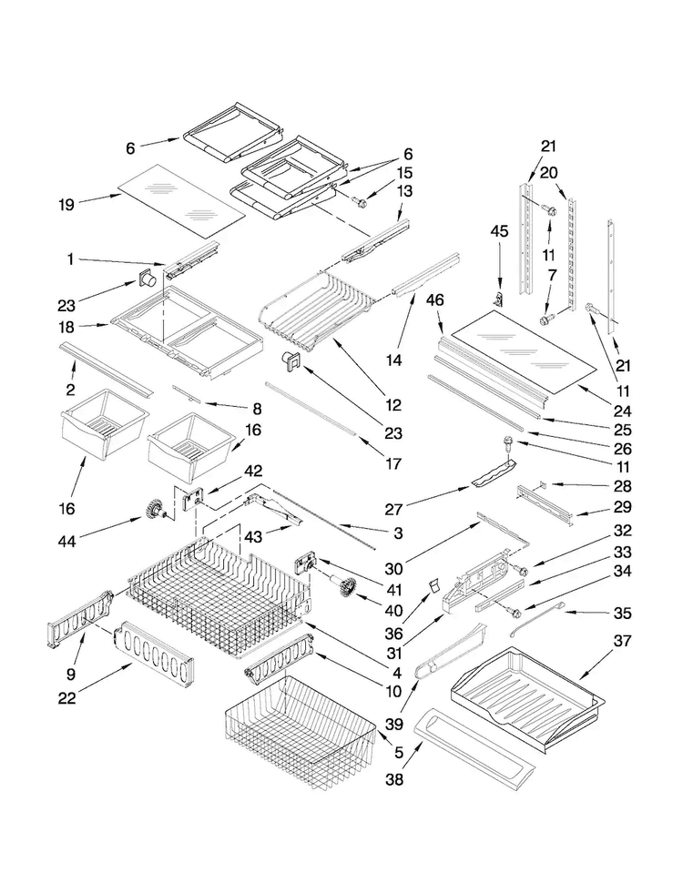 Shelf Parts Diagram and Parts List for MFF2258VEB6  Maytag Refrigerator