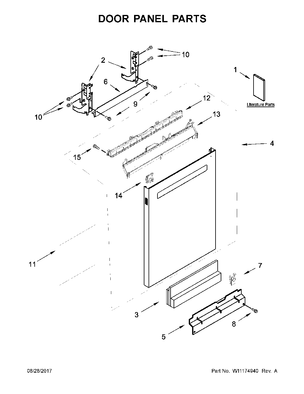 Door Panel Parts Diagram and Parts List for 66514719N710  Kenmore Dishwasher