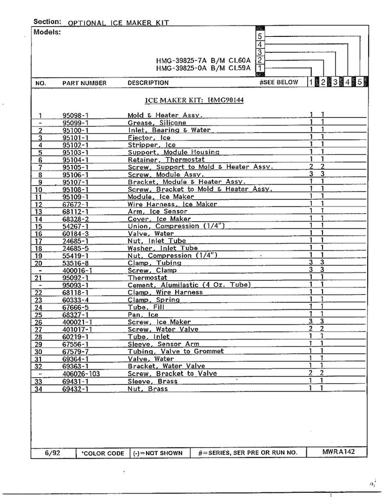 Optional Ice Maker Kit Page 2 Diagram and Parts List for 39825-7A  Admiral Refrigerator