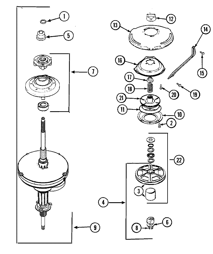 TRANSMISSION Diagram and Parts List for PAV5057AWW  Maytag Washer