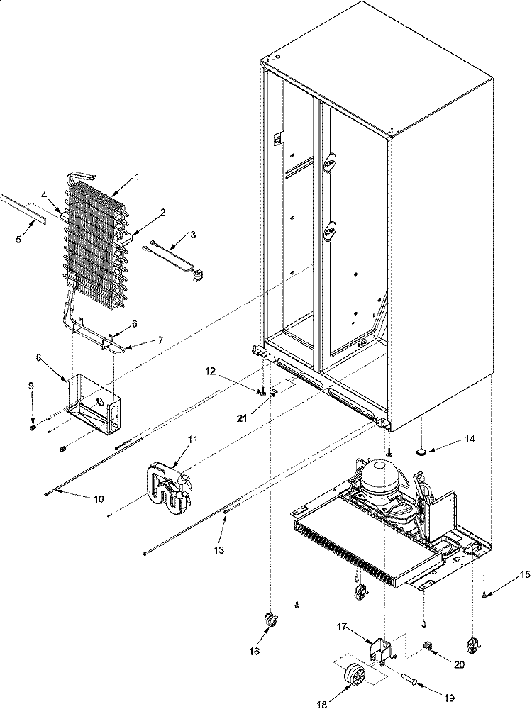 EVAPORATOR ASSY AND ROLLERS Diagram and Parts List for SK535-2 PSK535062W0 Maytag Refrigerator