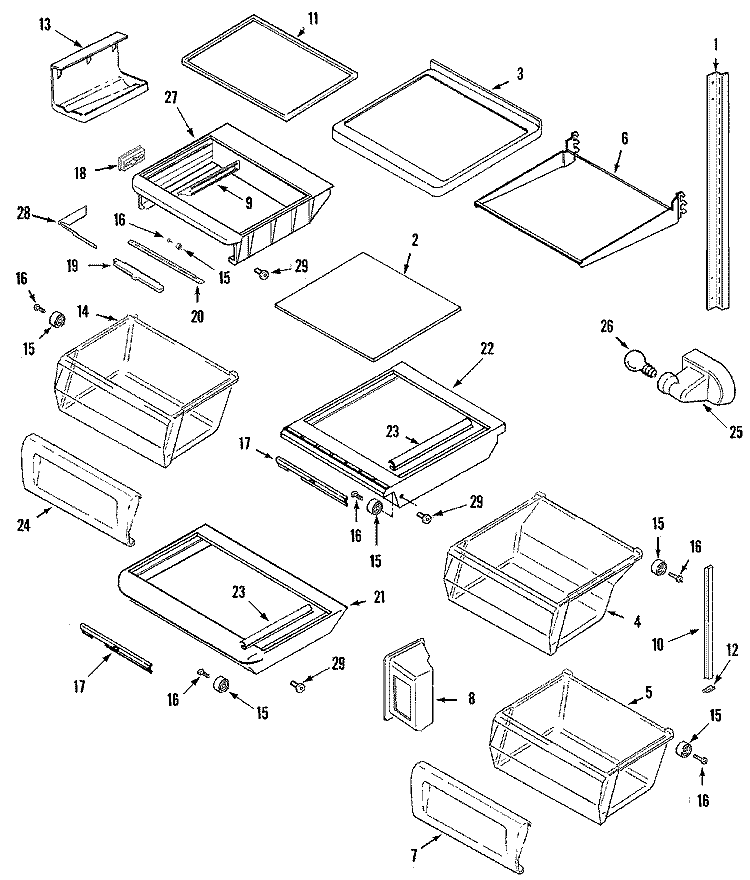 SHELVES & ACCESSORIES Diagram and Parts List for GS2327GEHW  Maytag Refrigerator