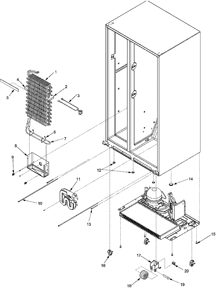 EVAPORATOR ASSY AND ROLLERS Diagram and Parts List for CS26G7DW PCS26G7D0W0 Crosley Refrigerator