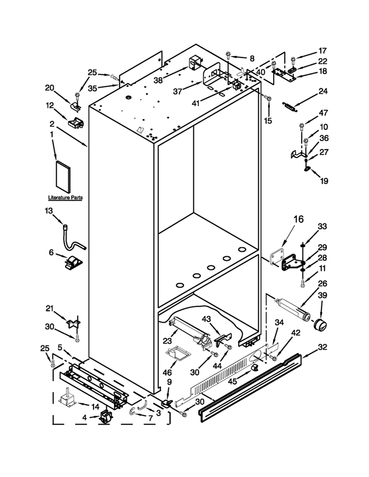 Cabinet Parts Diagram and Parts List for JF42SSFXDA02  Jenn-Air Refrigerator