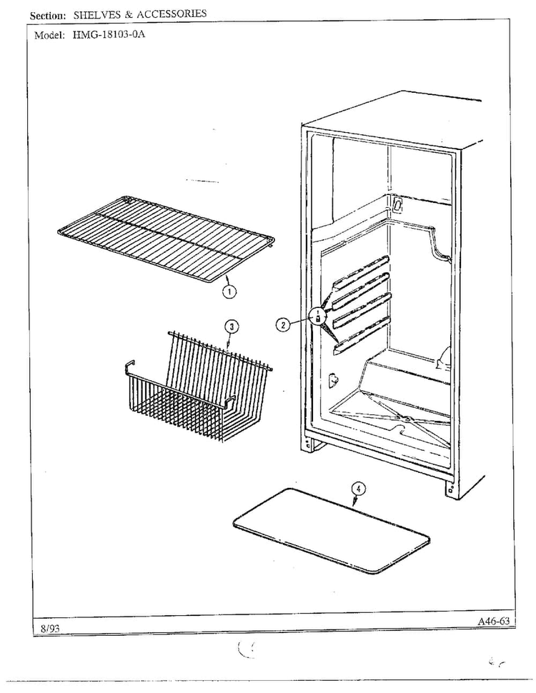 Shelves And Accessories Diagram and Parts List for 18103-0A  Admiral Refrigerator