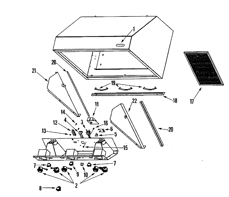 HOOD COMPONENTS Diagram and Parts List for JXT9030BDP  Jenn-Air Range Hood