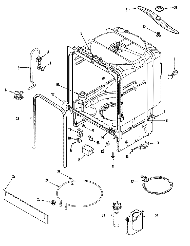 TUB Diagram and Parts List for DWB1000AWE  Admiral Dishwasher