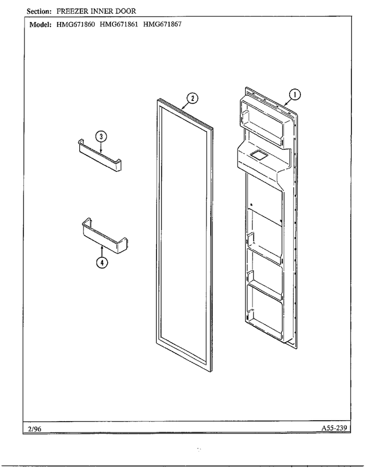 Freezer Inner Door Diagram and Parts List for 671867  Admiral Refrigerator