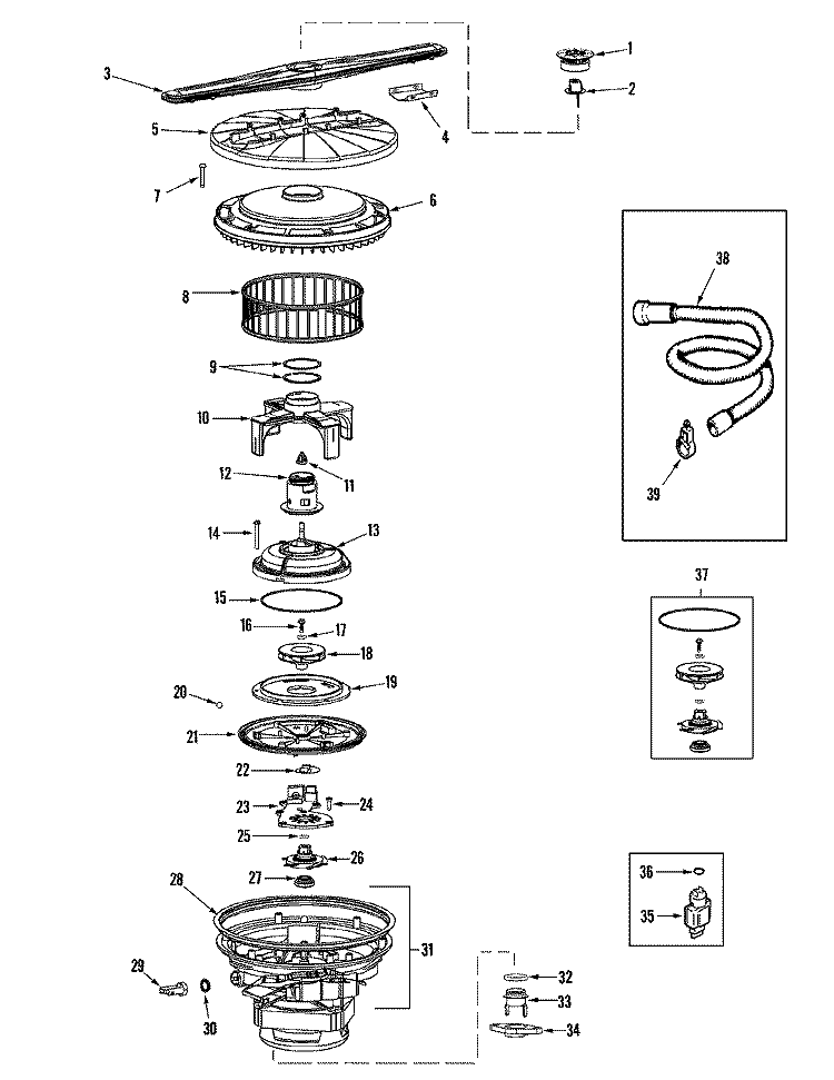 PUMP & MOTOR Diagram and Parts List for DDW2470AWP  Amana Dishwasher