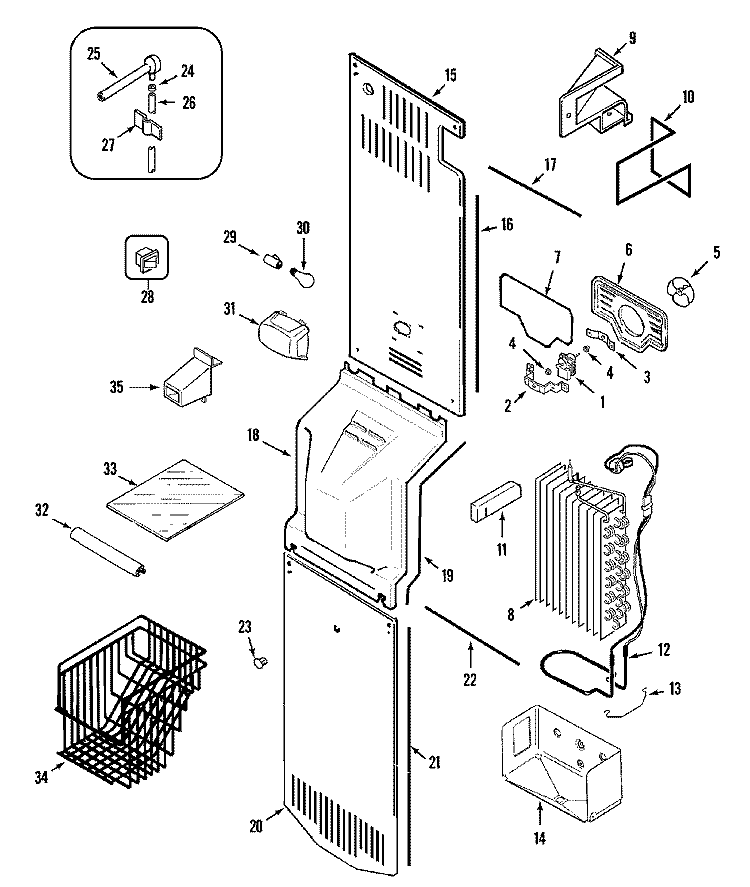 FREEZER COMPARTMENT Diagram and Parts List for AS2125CIHW  Maytag Refrigerator