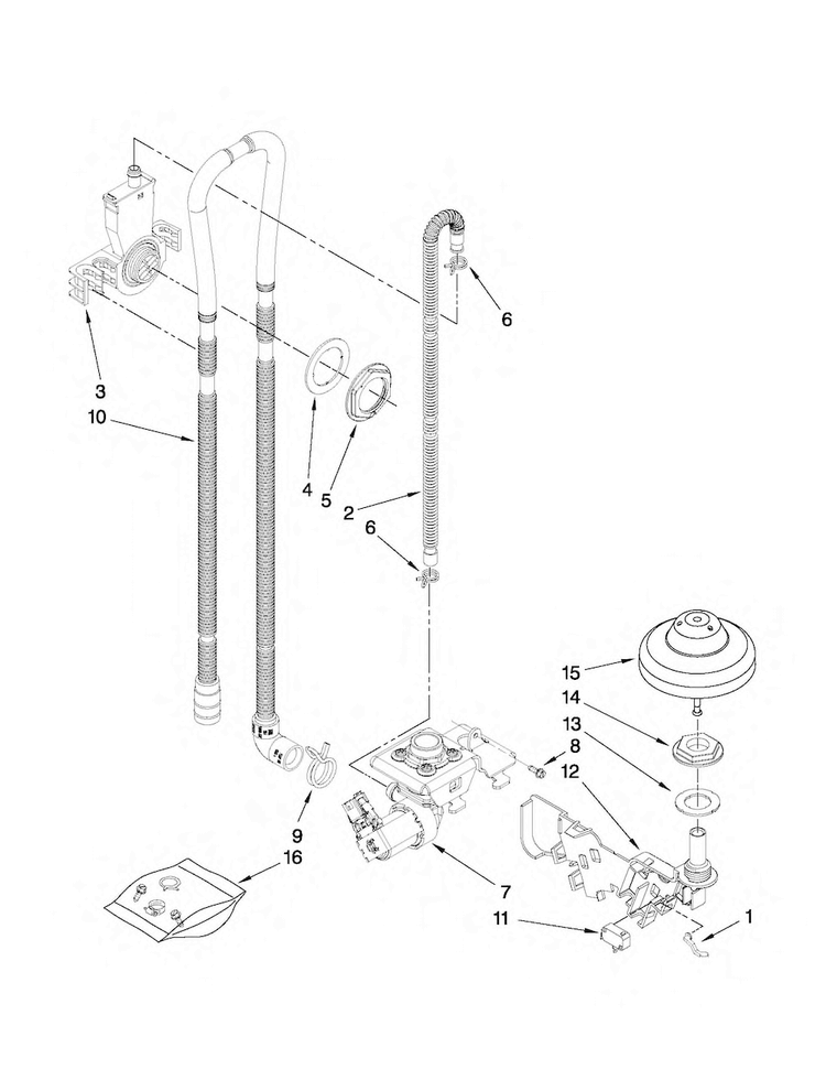 Fill, Drain And Overfill Parts Diagram and Parts List for MDB7759AWB2  Maytag Dishwasher