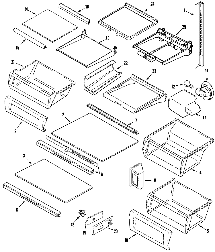 SHELVES & ACCESSORIES Diagram and Parts List for MSD2436GRW  Maytag Refrigerator