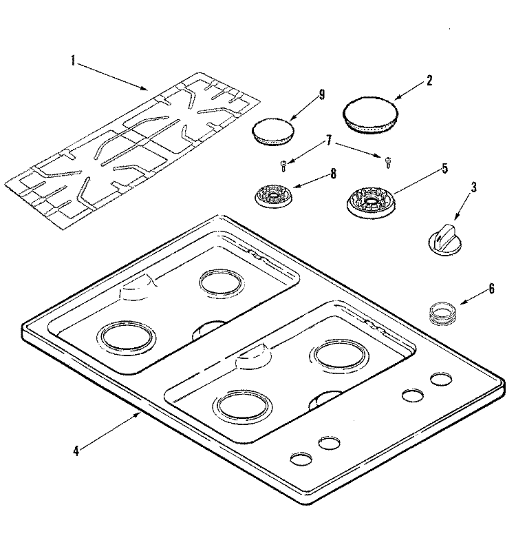 TOP ASSEMBLY Diagram and Parts List for AKS3040BSS  Amana Cooktop