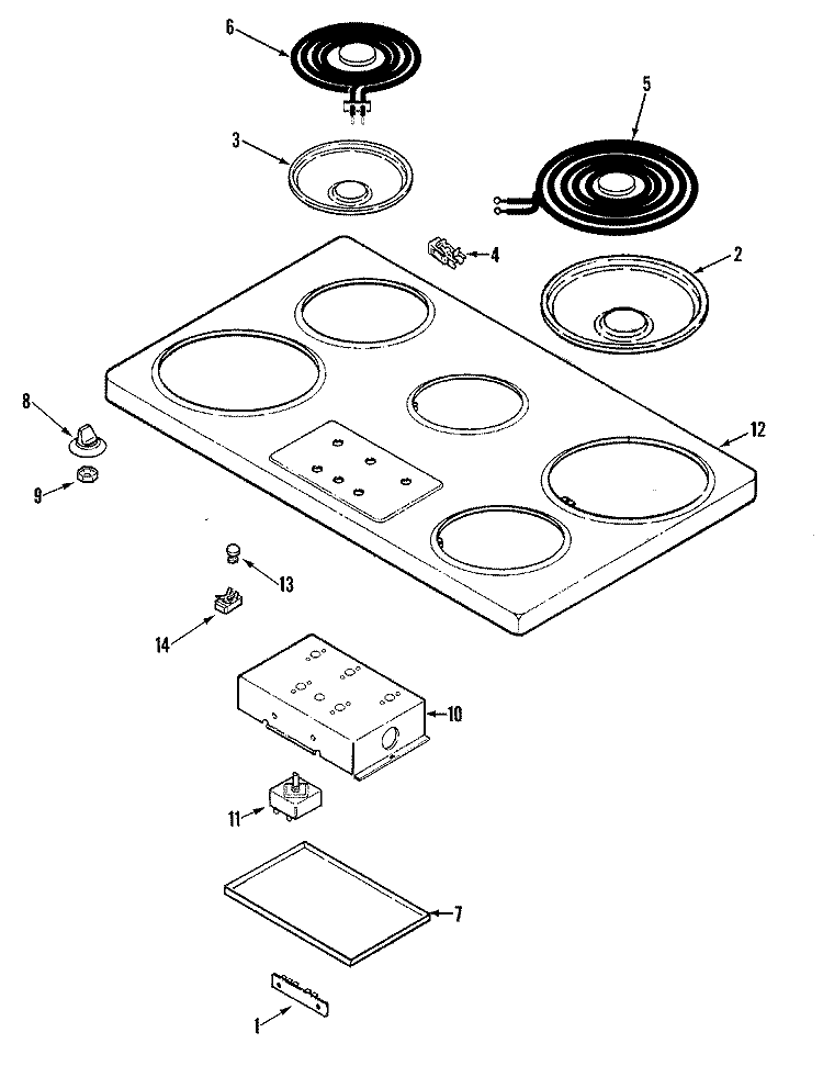 TOP ASSEMBLY Diagram and Parts List for CEC1536AAW  Magic Chef Cooktop