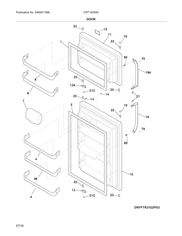 Doors Diagram and Parts List for CRT182SS0  Crosley Refrigerator
